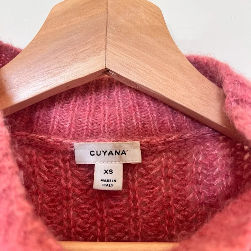 Cuyana Pink Alpaca Wool Blend Balloon Sleeve Open Knit Sweater XS​​​​​​​